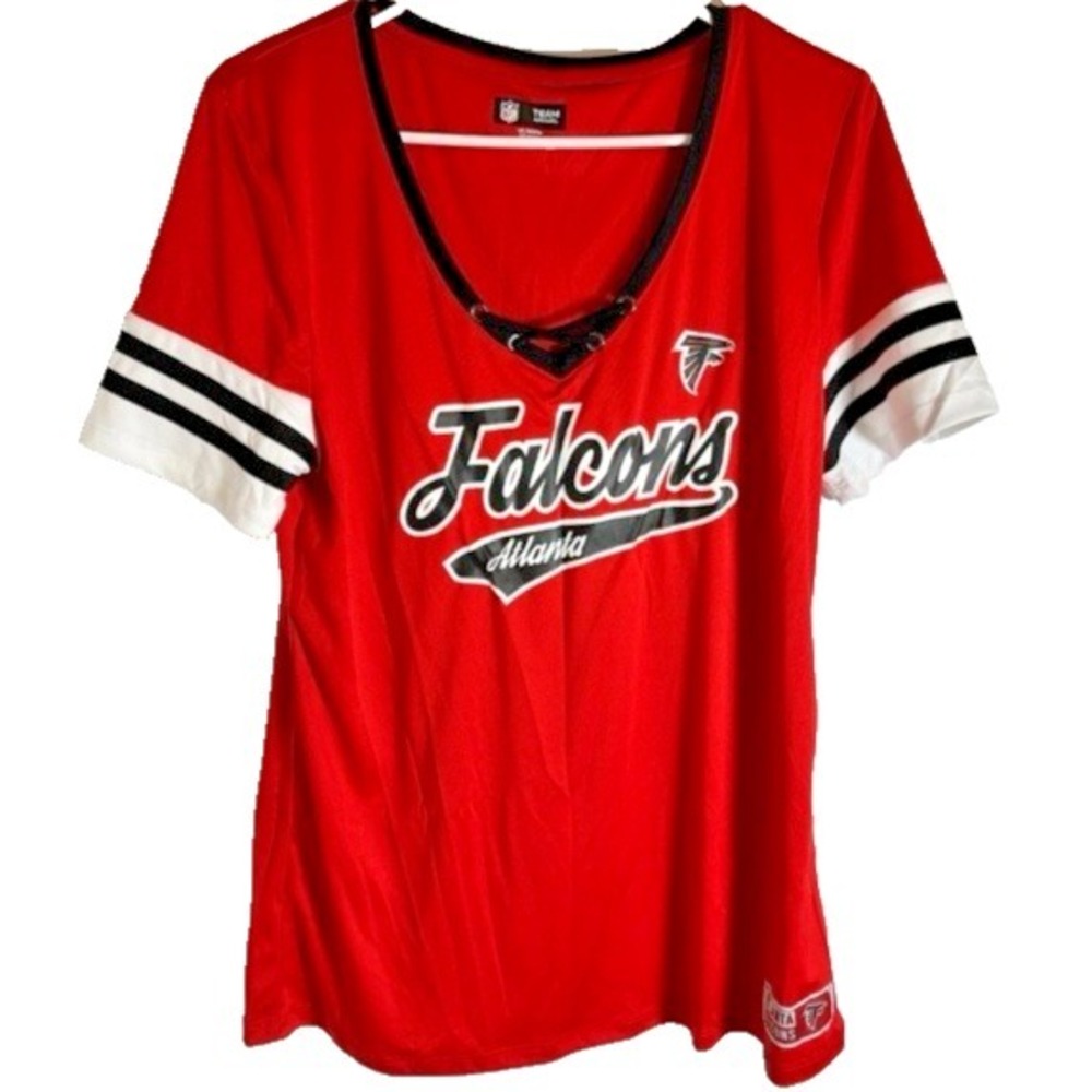 Atlanta Falcons NFL Women's Red Lace Up Short Sleeve T Shirt Team Apparel L